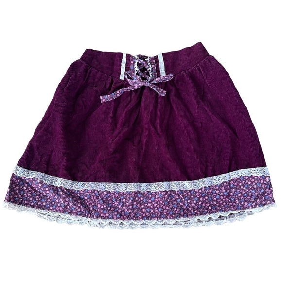 VTG Prairie Skirt Gunne Sax Style Corduroy Calico Ditzy Floral Lace 6X USA 70s - Picture 3 of 13